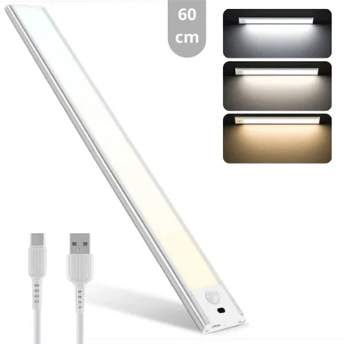 Nie przegap LED kastverlichting met sensor 60cm - 200 lumen - 3W - 3 lichtkleurmodi (warmwit 3000K/koelwit 4000K/daglichtwit 6500K) - dimbaar - oplaadbaar - draadloos - zwaai- en bewegingssensor - USB-C