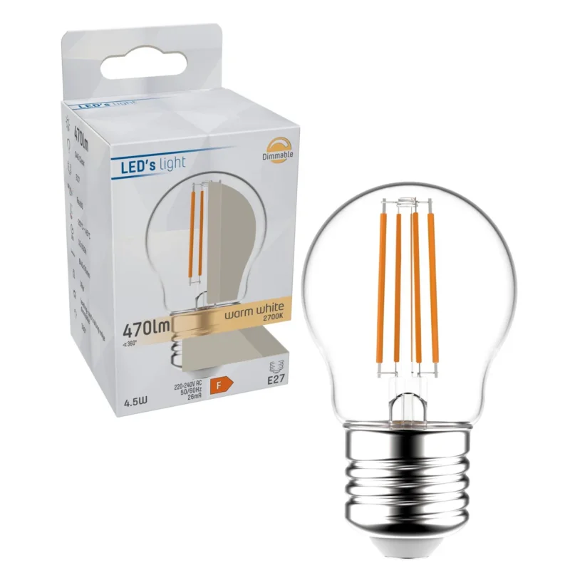 Promocja LED Filament Lamp E27 - 470 lumen - 4.5W - Warmwit 2700K - Dimbaar - G45 Kogel