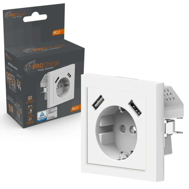 Rabat ProCharge Wandcontactdoos met 2 USB snelladers - Universeel - Wit - RAL9010