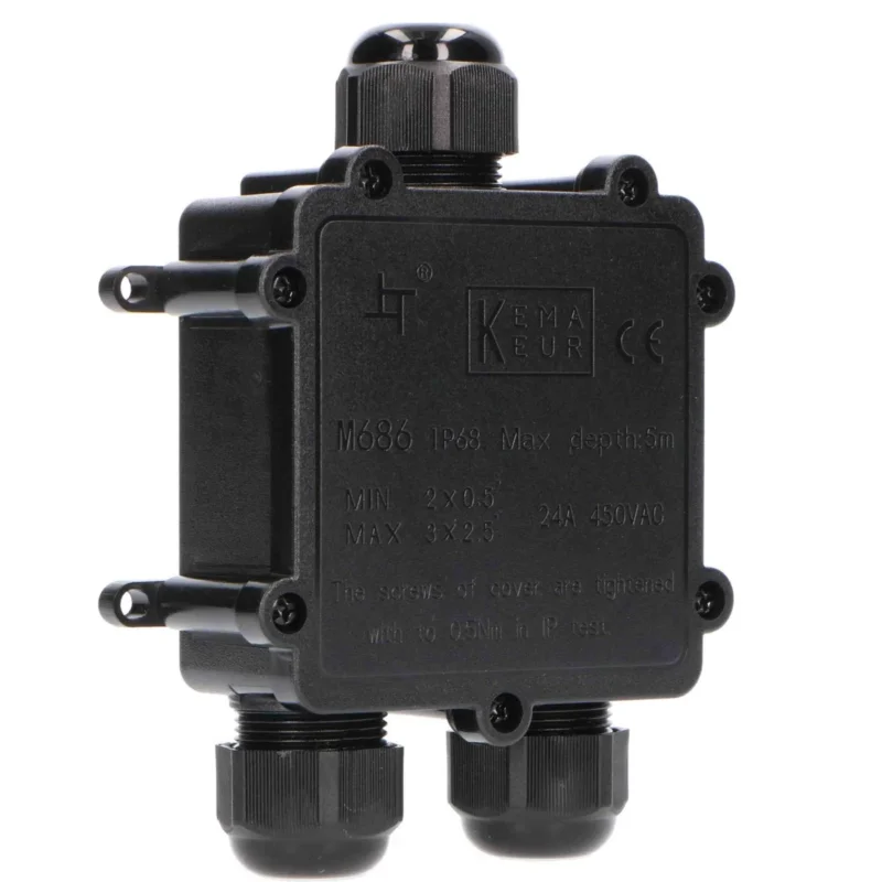 Waterdichte Kabeldoos IP68 - T-Connector - Voor Kabels 4-14mm - Zwart Taniej