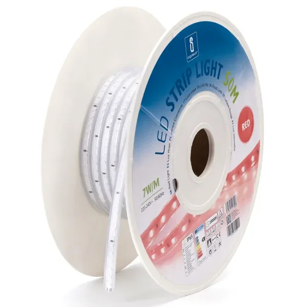 Lichtslang rood - 50 meter - 120 LEDs/meter - 7W/m - sproeidicht IP65 | 230V AC Wybór klientów