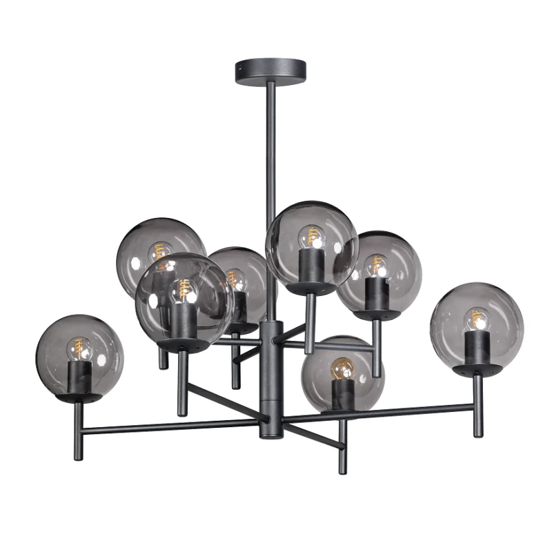 Bestseller ETH Expo Moderne Ronde Kroonluchter Davina Zwart met Rookglas 8L