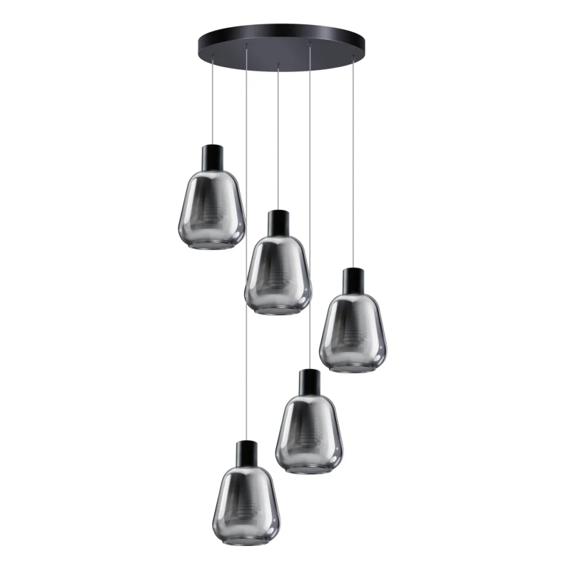 Wybór klientów ETH Expo Hanglamp Gary Vijf lichts Rond Rookglas