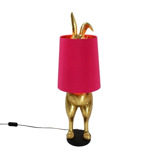 Tafellamp Hiding Bunny Goud Met Roze Kap Super okazja