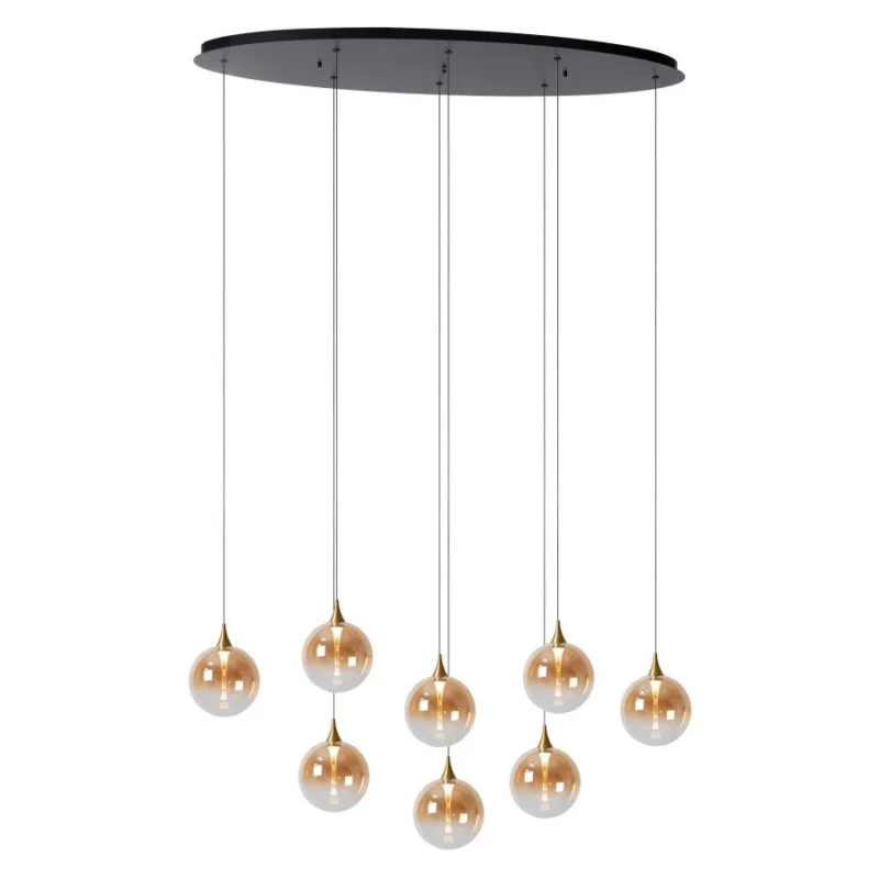 Ostatnie sztuki Hanglamp Lucide Gisela 8L Ovaal met Amber Glazen