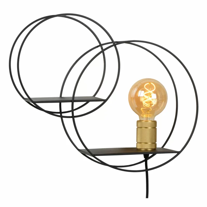 Super okazja Lucide Wandlamp Circle Zwart met Gouden Fitting