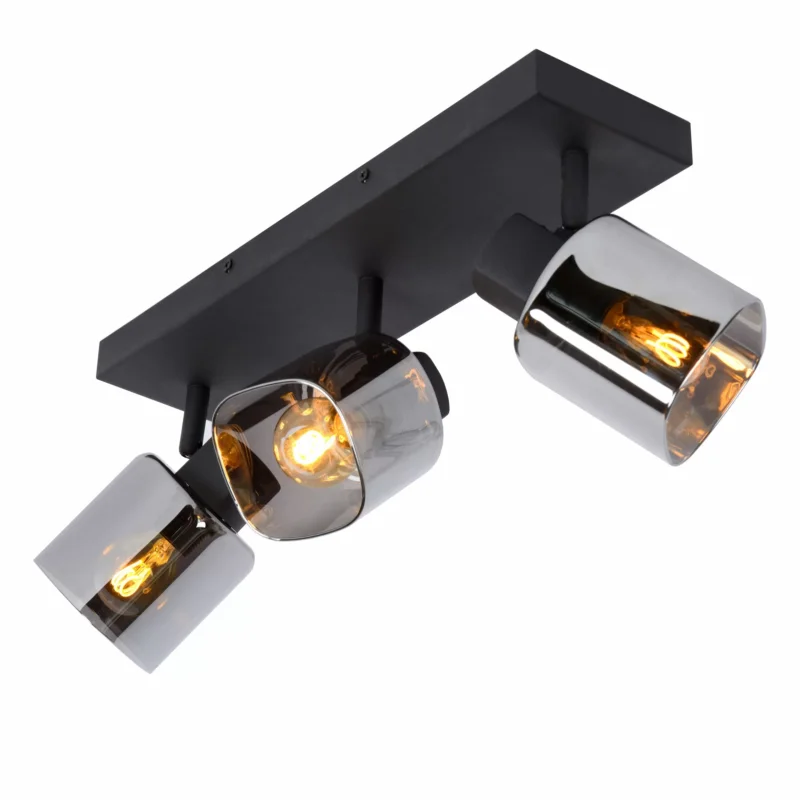 Opbouwspot Lucide Alion 3L Zwart met Rookglas Szybka dostawa