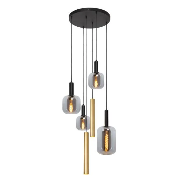 Do wyczerpania zapasów Hanglamp Lucide Joanet 6L Zwart Goud Rond