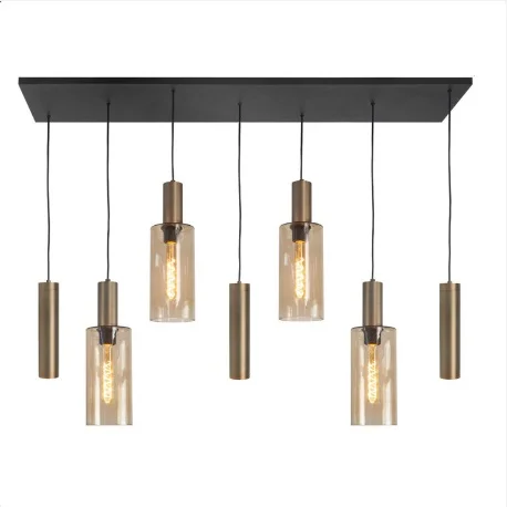 Hanglamp Highlight Perugia 7Lichts Zwart Brons met Amber Glas Niska cena