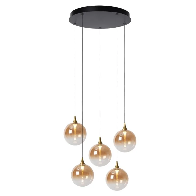 Hanglamp Lucide Gisela 5L 48cm Rond met Amber Glazen Bestseller