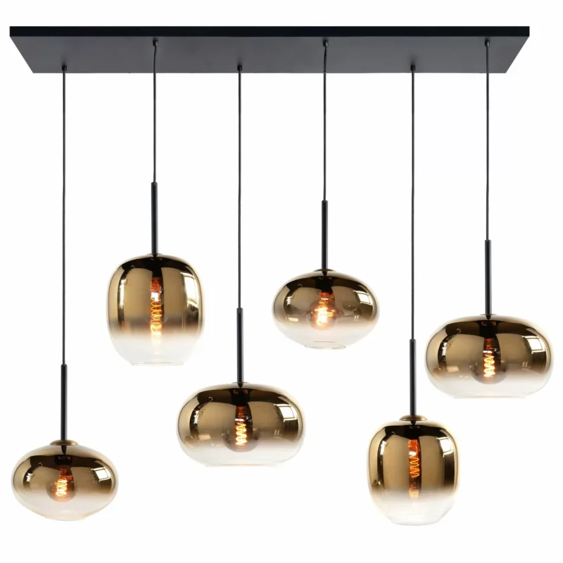 Hanglamp Highlight Bellini 6l Zwart 120x35cm met 6 Semi Gouden glazen Oferta czasowa