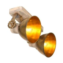Do wyczerpania zapasów Mexlite Gearwood LED Plafondlamp | 2x E27 40W | Dimbaar | Brons/Hout
