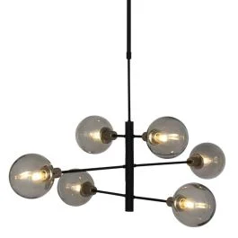 Ograniczona ilość Steinhauer Constellation LED Hanglamp | 6x E14 40W | Dimbaar | Smoke glas/Zwart
