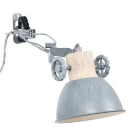 Okazja Mexlite Gearwood LED Klemspot | 1x E27 40W | Dimbaar | Grijs/Hout
