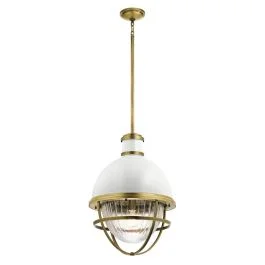 Zniżka Kichler LED Hanglamp Tollis | 1X E27 Max 40W | Dimbaar | Natural Brass & White