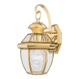 Nowy Quoizel LED Wand Buitenlamp Newbury | 1X E27 Max 60W | IP44 | Dimbaar | Lacquered Polished Brass
