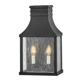 Bezpieczna płatność Hinkley LED Wand Buitenlamp Beacon Hill | 2X E14 Max 40W | IP44 | Dimbaar | Museum Black