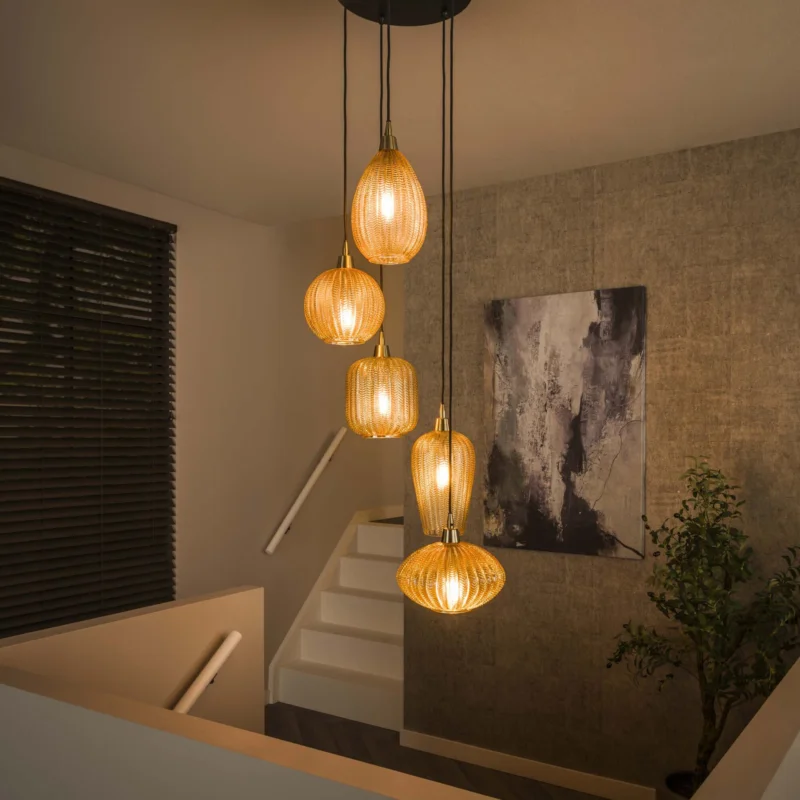 Premium Hanglamp Pattern 5-lamps kleur Amber